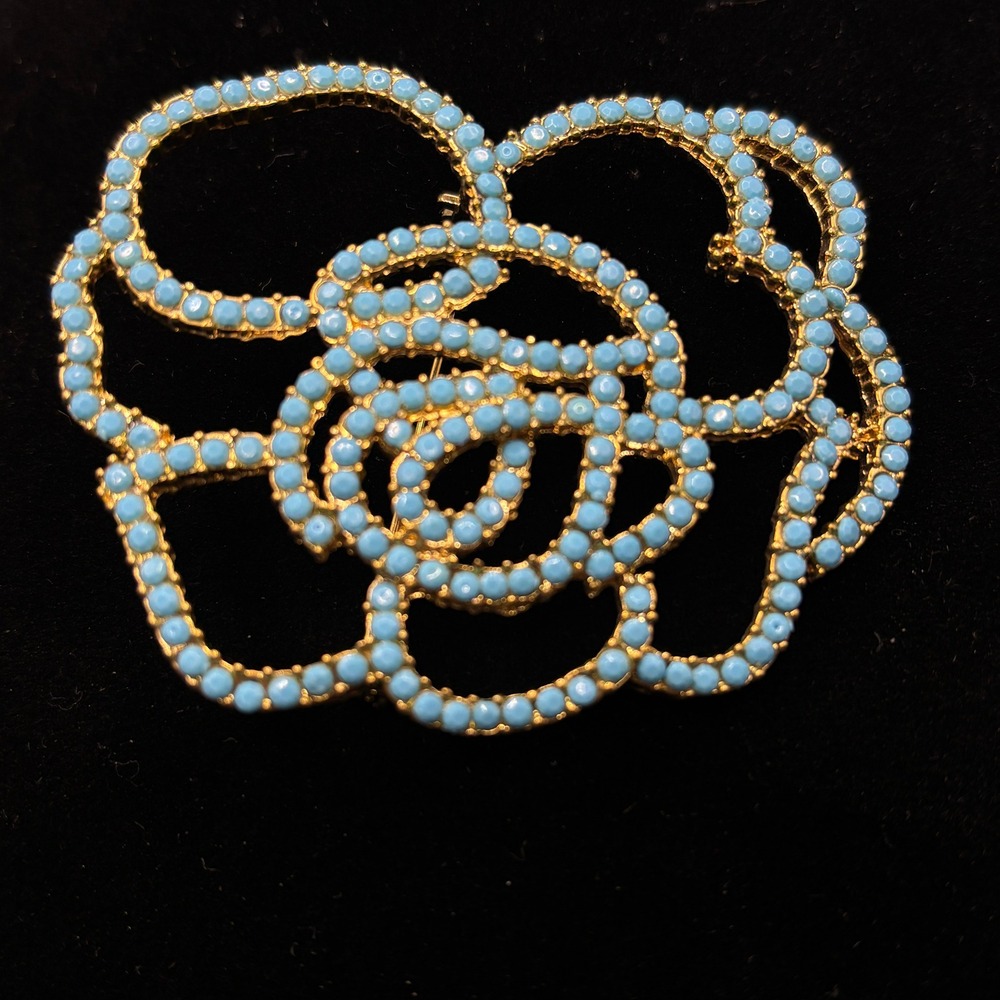 Sonoma Goods For Life Turquoise Rose Brooch Gold Tone Floral Beaded Pin